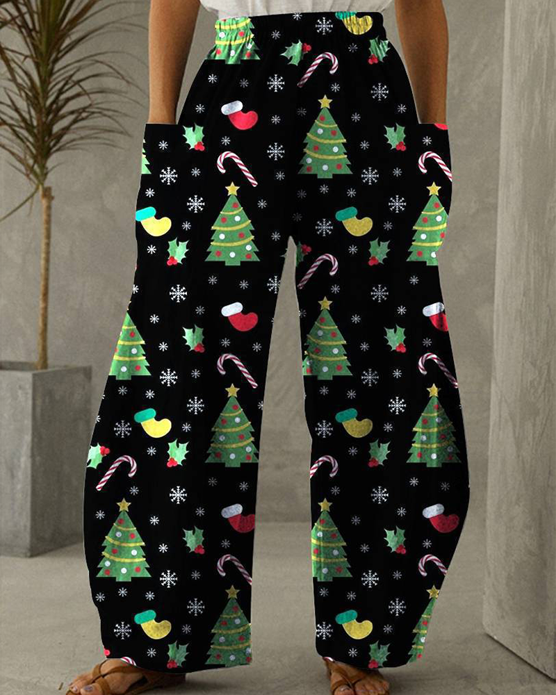 Weihnachtshose Freizeit Hose Mit Festlichem Druck