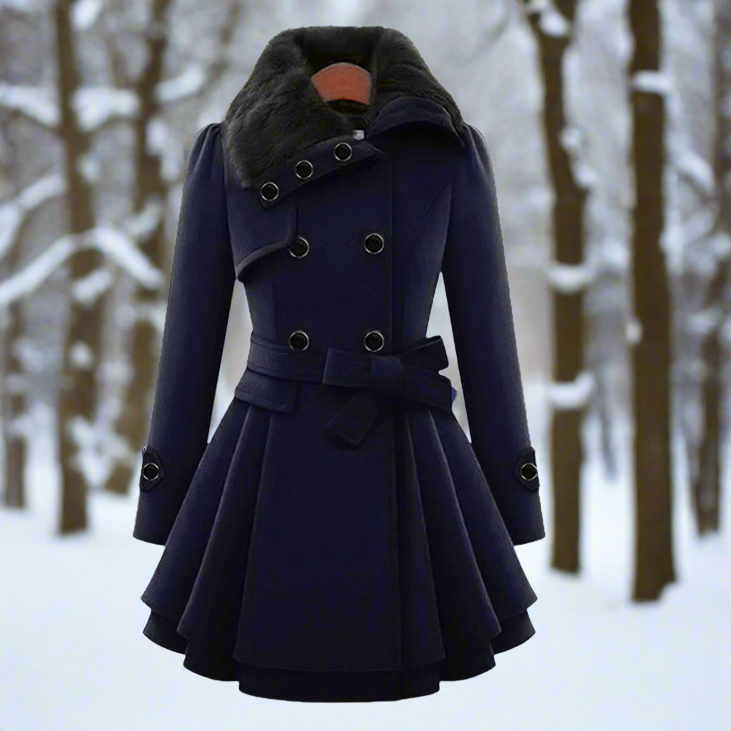 Damen Trenchcoat Wollmix Doppelreihig Kunstfell