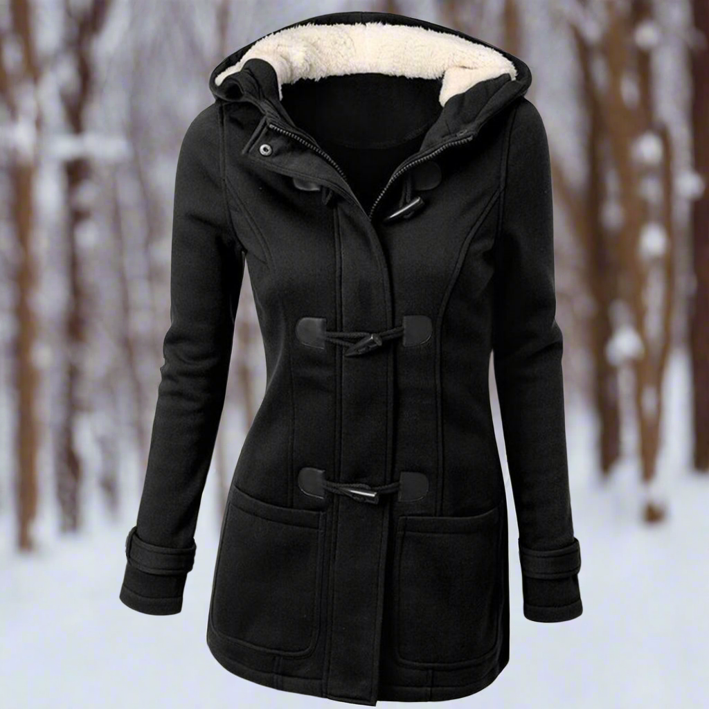Warme Woll-Dufflecoat Kapuze Fleece Gefüttert