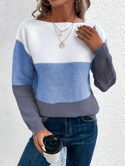 Farbblock Pullover Rundhals Damen