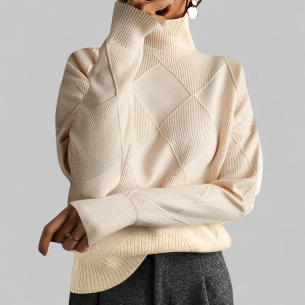 Damen Oversized Pullover Winter Muster Rollkragen