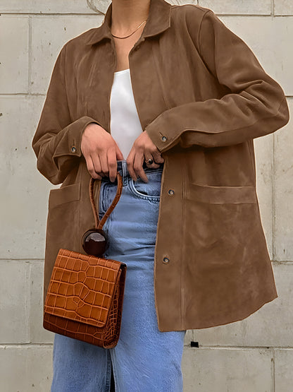 Damen Oversized Lederjacke Mode Winter