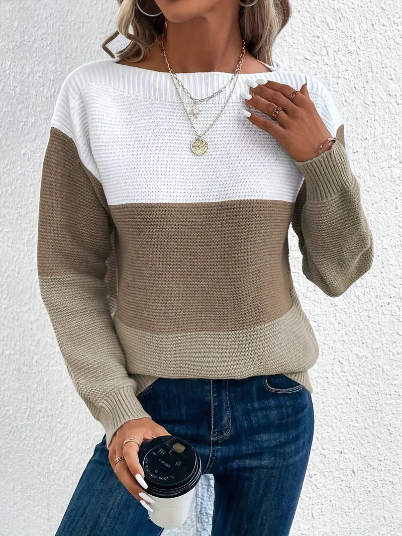 Farbblock Pullover Rundhals Damen