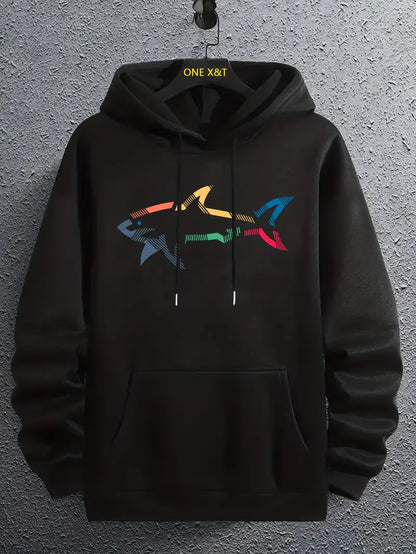 Lässiger Herren Pullover Hai Motiv Kapuze