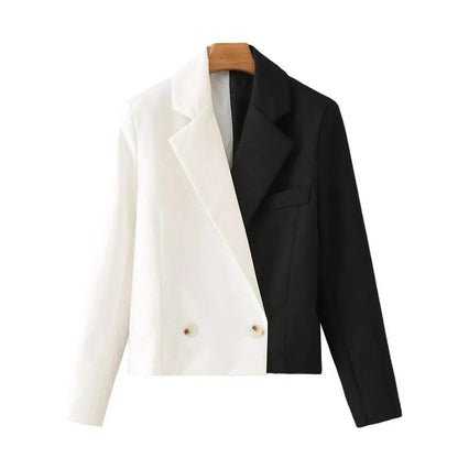 Stylische Damenblazer Schwarz Weiß - Lässig Cropped Design