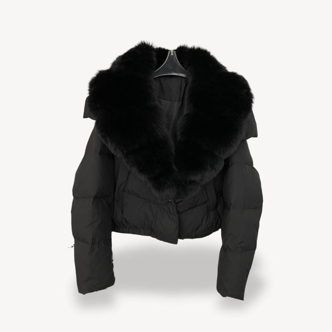 Warme Damen Pufferjacke mit Kunstfell Kragen