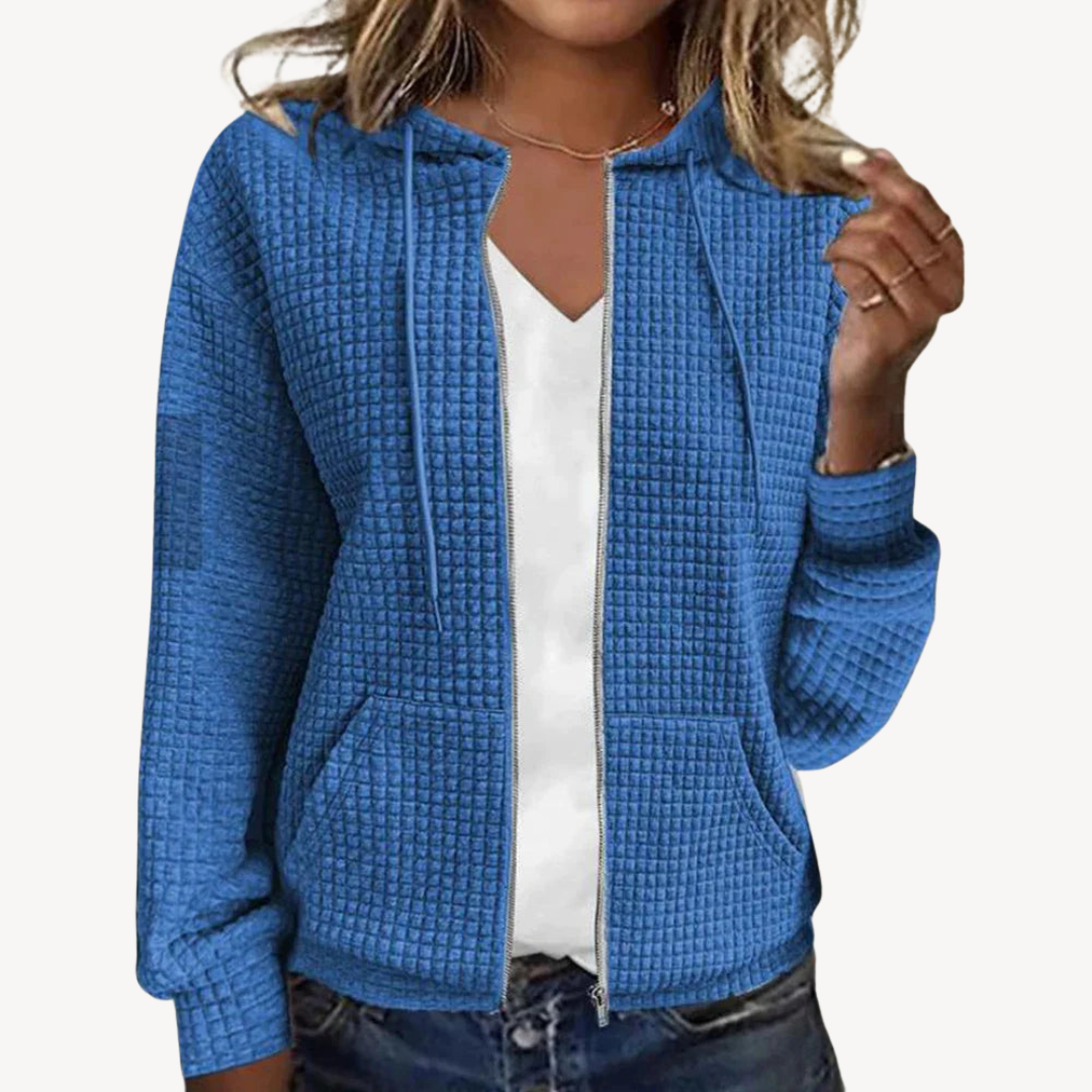 Kuschelige Waffel-Pullover Damen mit Kapuze und Reißverschluss