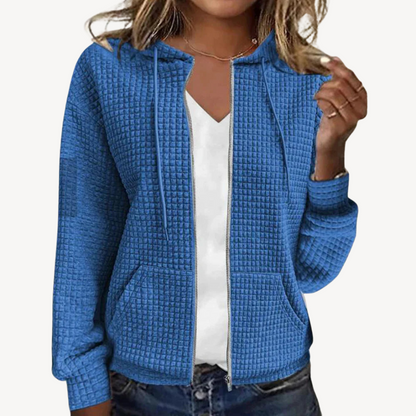 Kuschelige Waffel-Pullover Damen mit Kapuze und Reißverschluss