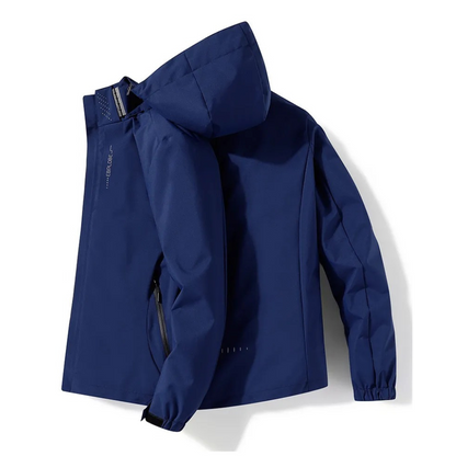 Herren Blauer Windbreaker Kapuze Wasserdicht - IdealeKleiden