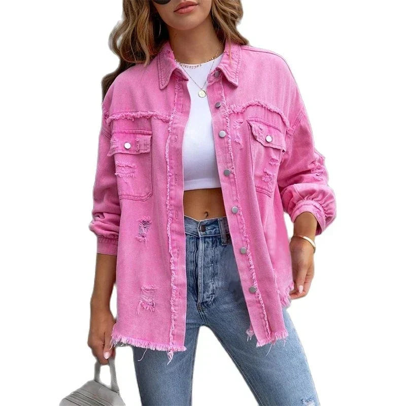 Boho-Chic Denimjacke Damen Slim Fit Sommer