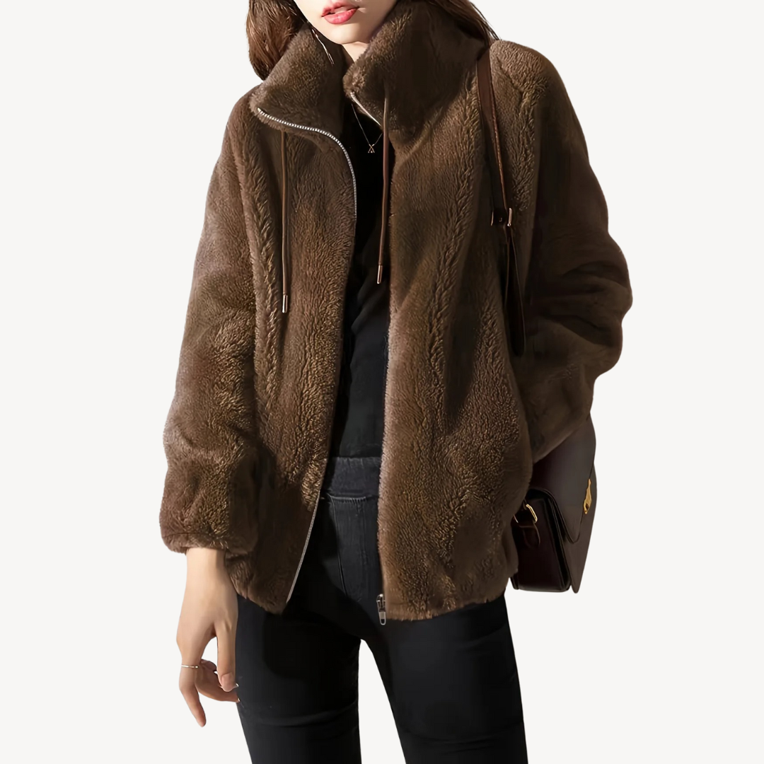 Modische Damenjacke Kunstpelz Zipper
