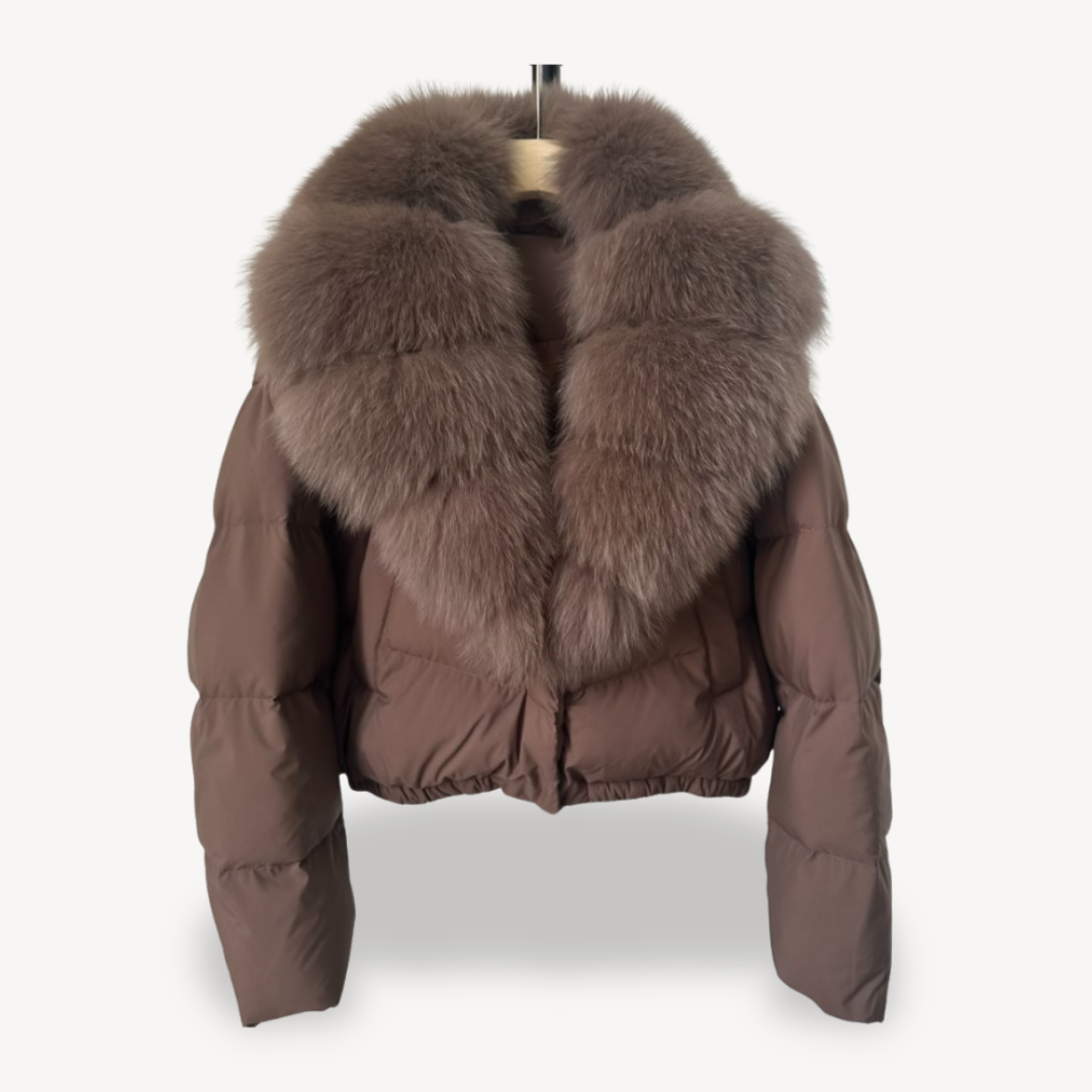 Warme Damen Pufferjacke mit Kunstfell Kragen - IdealeKleiden