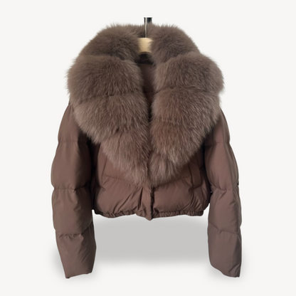 Warme Damen Pufferjacke mit Kunstfell Kragen - IdealeKleiden