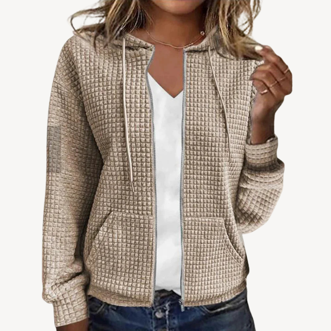 Kuschelige Waffel-Pullover Damen mit Kapuze und Reißverschluss