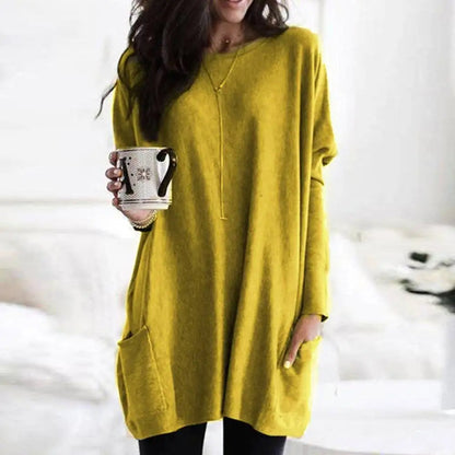Übergrößer Pullover Langarm Baumwolle Weich mit Taschen