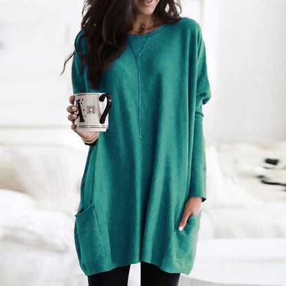 Übergrößer Pullover Langarm Baumwolle Weich mit Taschen