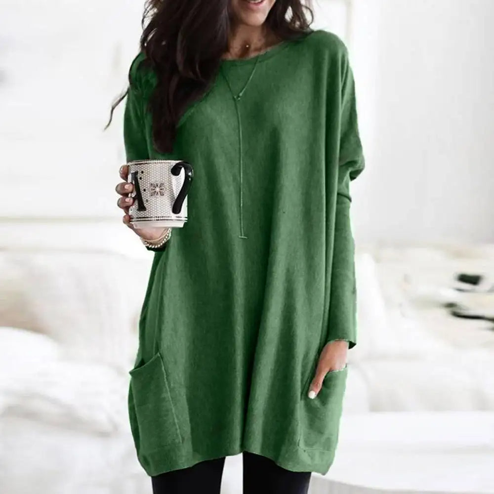 Übergrößer Pullover Langarm Baumwolle Weich mit Taschen