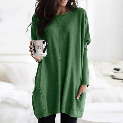 Übergrößer Pullover Langarm Baumwolle Weich mit Taschen