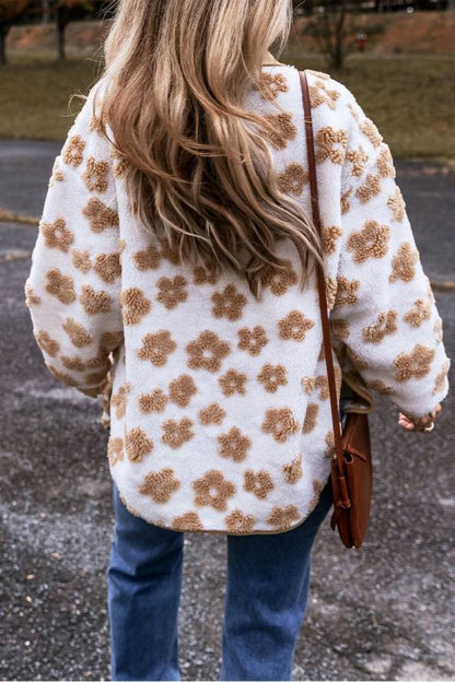 Französische Fleecejacke Beige Blumenmuster Soft - IdealeKleiden