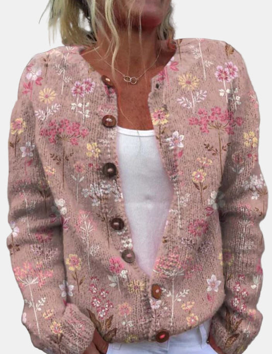 Eleganter Cardigan Rosa Blumen Muster - IdealeKleiden
