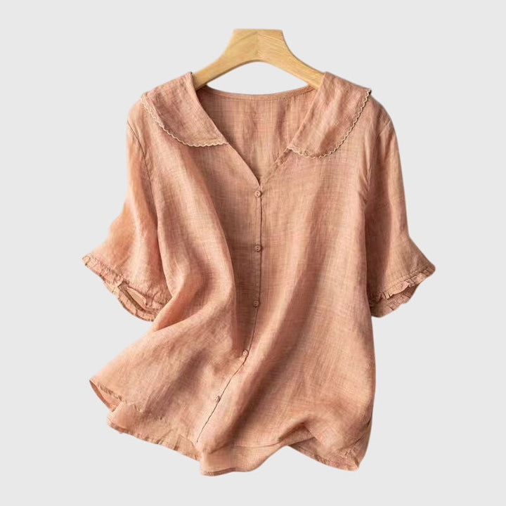 Damen Bluse Kurzärmelig Knöpfe Elegant