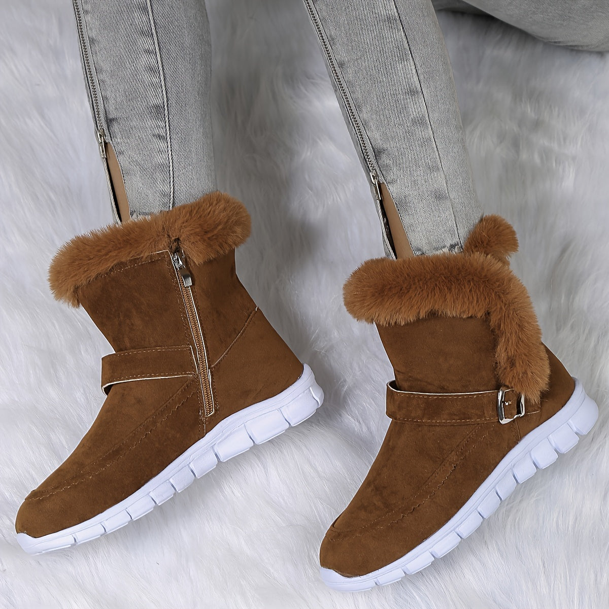 Winterstiefel Damen Schnalle Reißverschluss