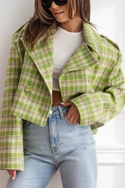 Frauen Herbstjacke Karo Muster Wendekragen