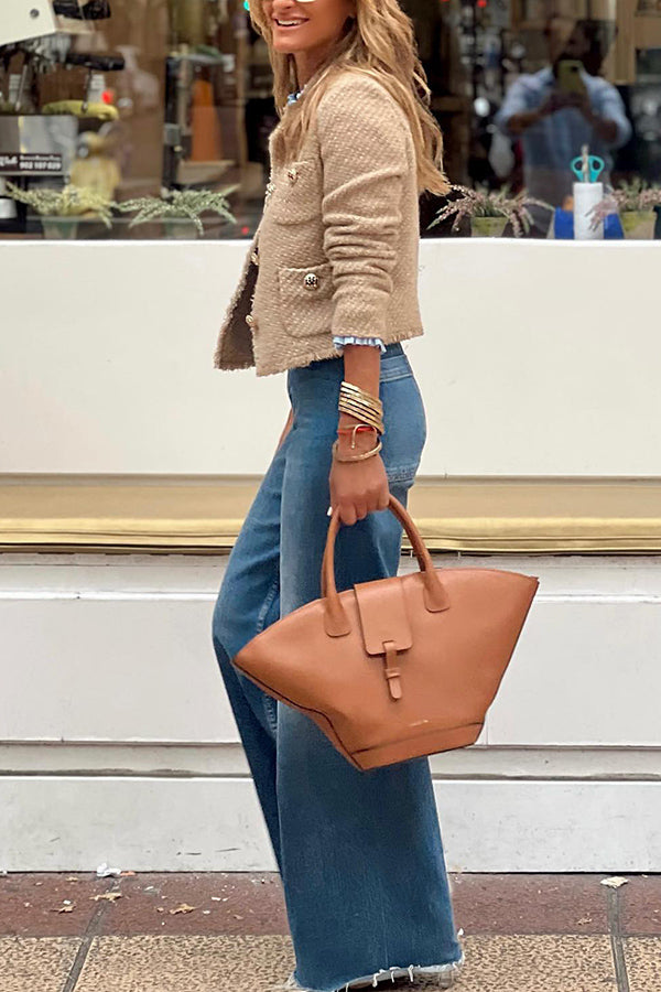 Stylische Halsjacke mit Knöpfen Ausgefranst - IdealeKleiden