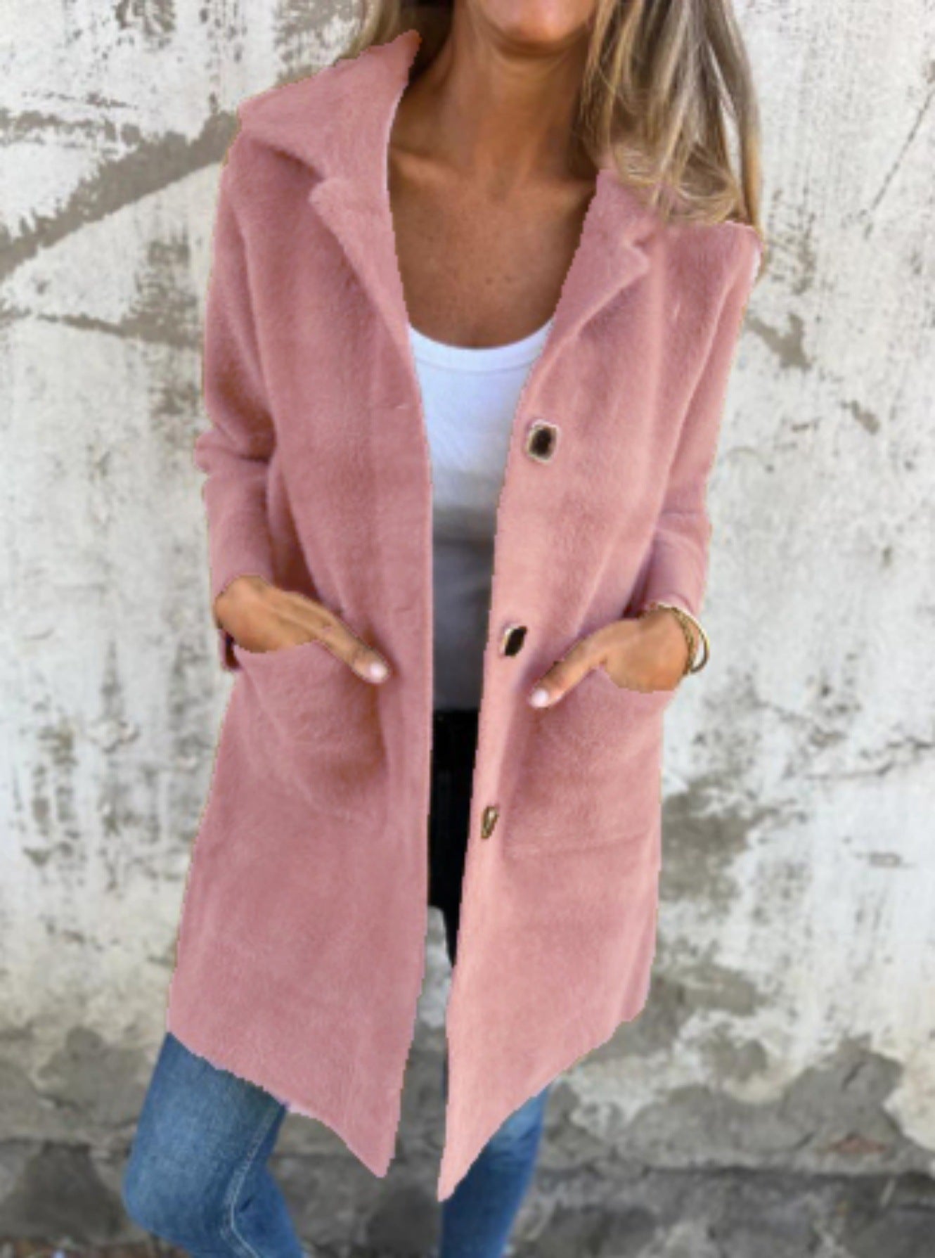 Lange Damenjacke Modern Knöpfe