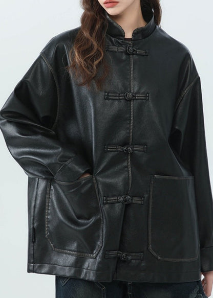 Modische Lederjacke Stehkragen Bikerstil
