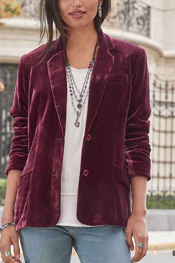 Elegante Damenjacke Samt Einfarbig Modern
