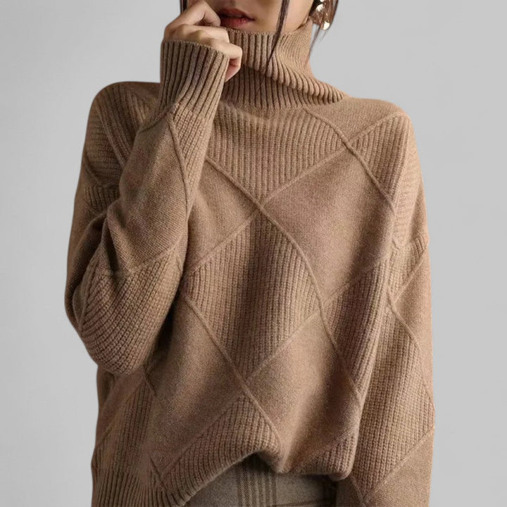 Damen Oversized Pullover Winter Muster Rollkragen