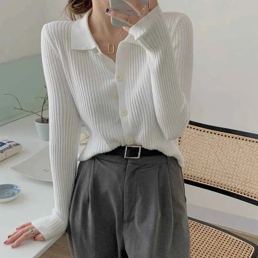 Polokragen Cardigan Damen Elegant - IdealeKleiden