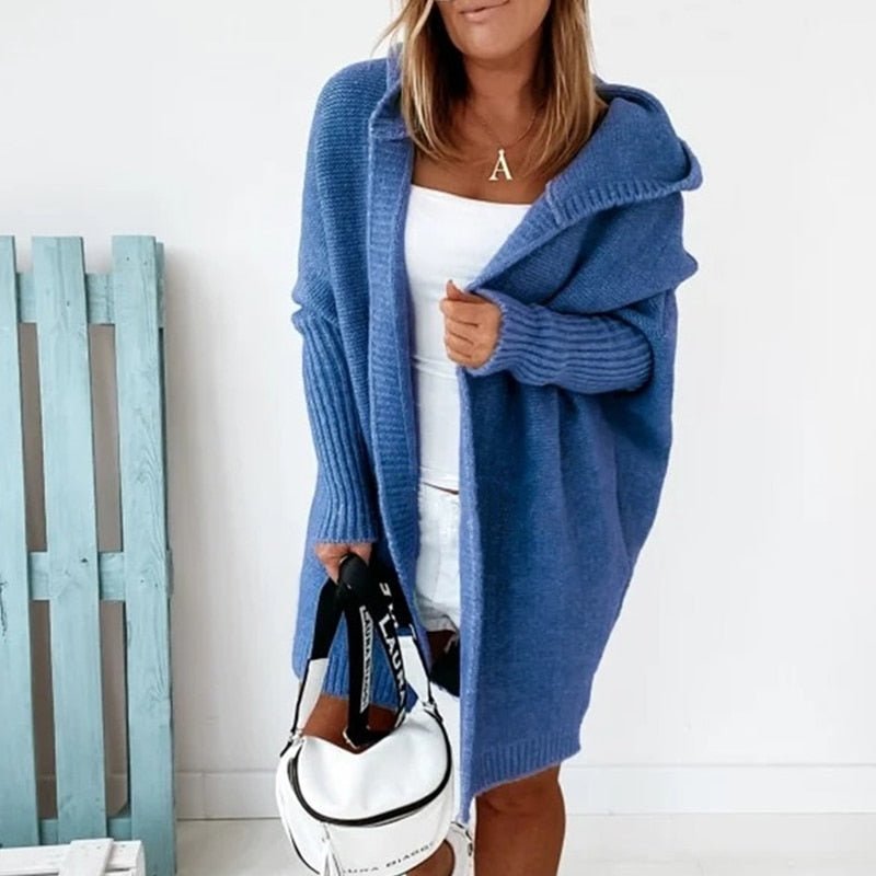 Lange Damenstrickjacke Kapuze