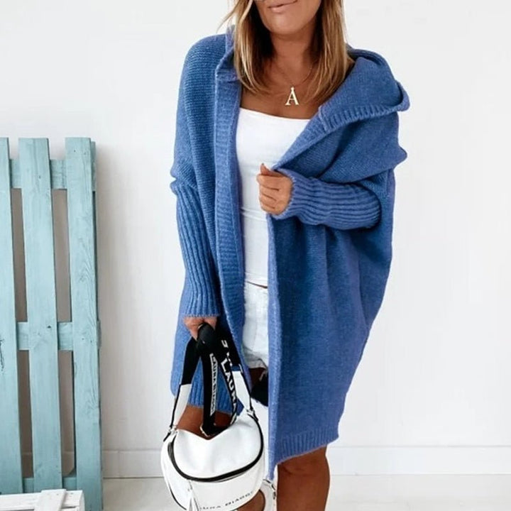 Lange Damenstrickjacke Kapuze