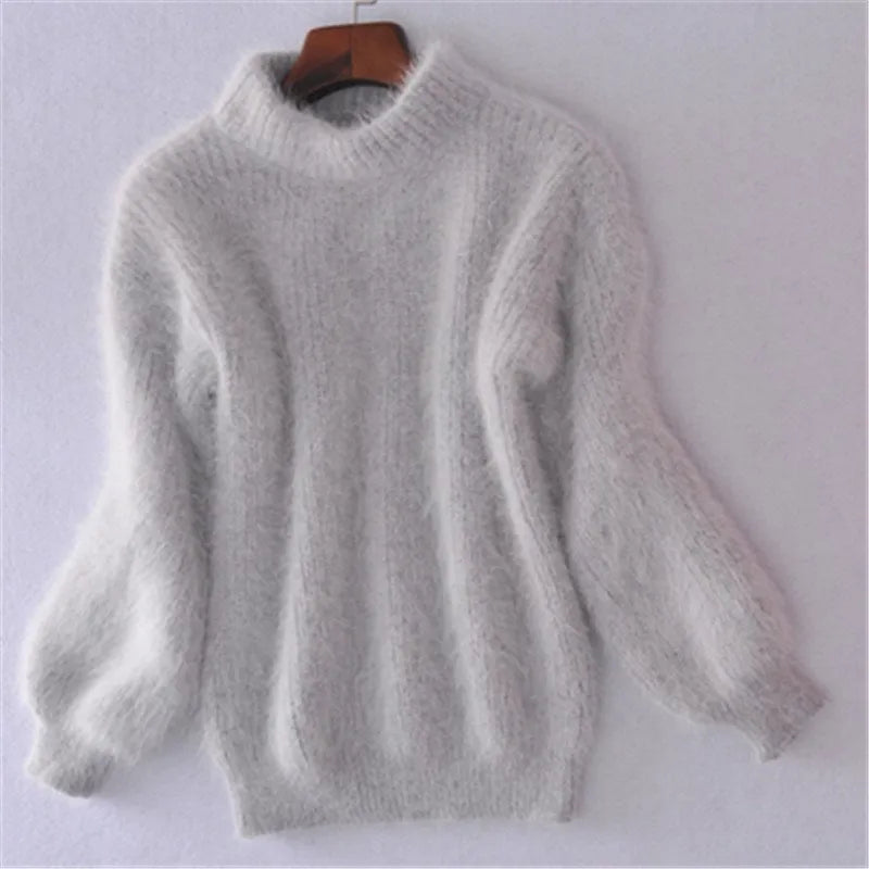Weicher Angora Pullover Damen Lässig Chic