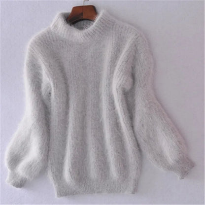 Weicher Angora Pullover Damen Lässig Chic