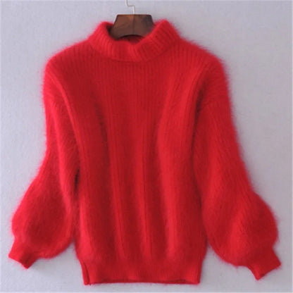 Weicher Angora Pullover Damen Lässig Chic