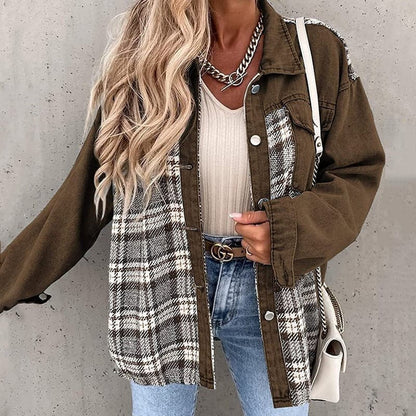 Oversize Shirtjacke Kariert Langärmelig