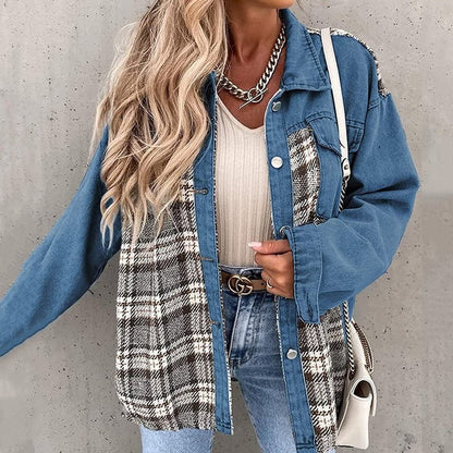 Oversize Shirtjacke Kariert Langärmelig