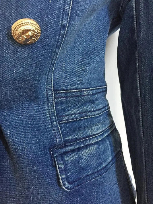 Moderner Denim Blazer Damen Freizeitstyle Einfarbig - IdealeKleiden