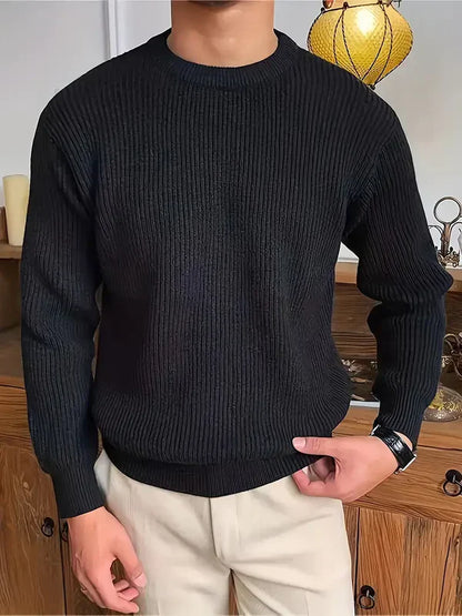 Herren Pullover Grob Gestrickt Rundhals - IdealeKleiden