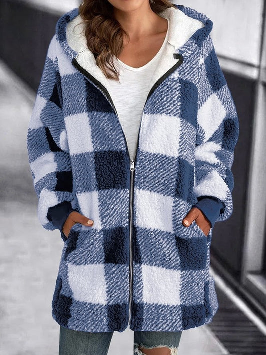 Winterjacke Karo Fleece Hoodie Warm - IdealeKleiden