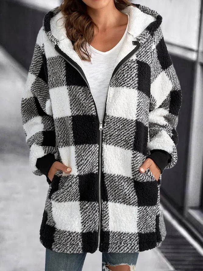 Winterjacke Karo Fleece Hoodie Warm