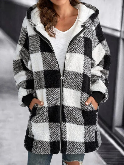 Winterjacke Karo Fleece Hoodie Warm