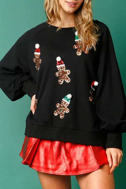 Weihnachten Sweatshirt Glitzer Lebkuchenmann Langarm