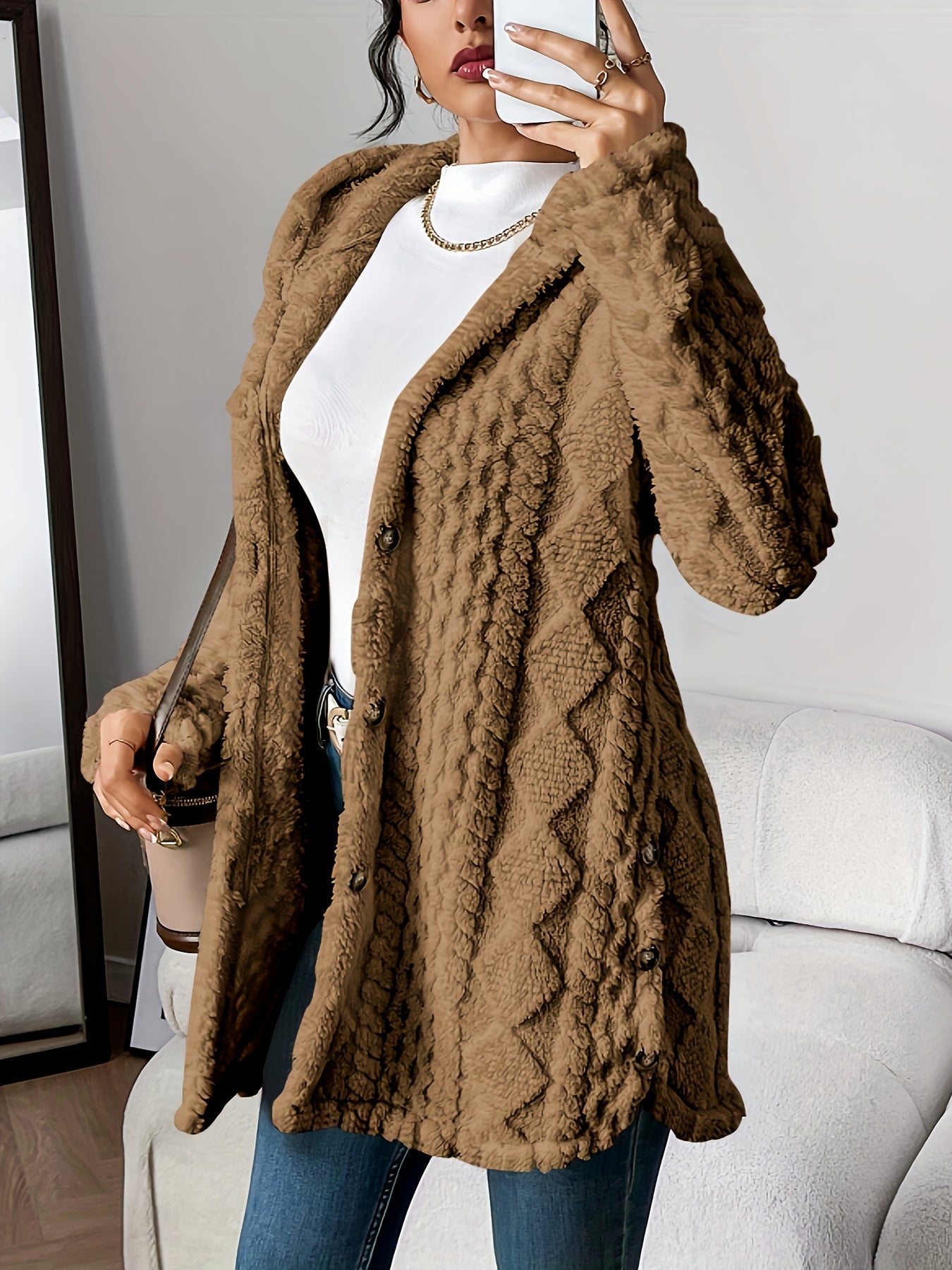 Winterjacke Damen Lang Kapuze Knöpfe