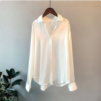 Elegante Satin Bluse Übergröße Knopfverschluss