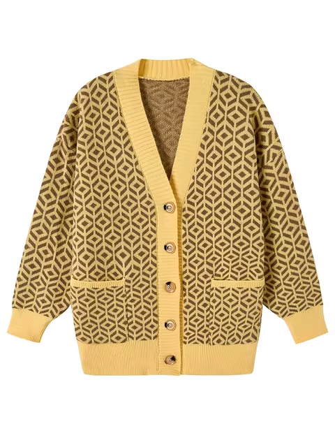 Stilvoller Strickcardigan Geometrisches Muster Knöpfe