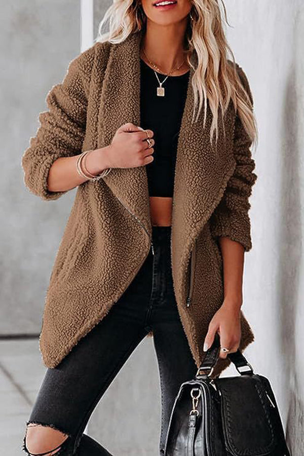 Lässige Lederjacke Reißverschluss Taschen